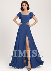 Ruffled A-Line Square Floor-Length Chiffon Bridesmaids Dress