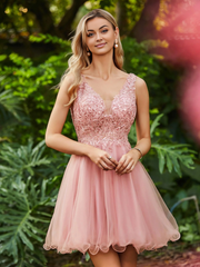 A-line sequined top with ruffled edges for short Homecoming dress