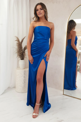 Off shoulder collar strapless backless side slit and floor length Prom Dress - Jimiss Dress