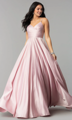 Pleated slim shoulder strap dress and floor length Prom dress