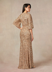 Mermaid V-Neck Sequins Champagne formal dresses evening dress Mother of the Bride Dresses