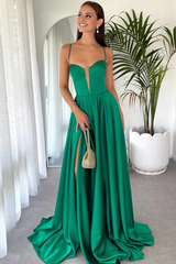 Jimiss minimalist A-line sweetheart neckline slim shoulder strap sleeveless high side slit with trailing tie formal evening gown