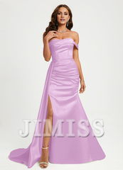 Trumpet/Mermaid Off-the-shoulder Floor-Sweeping Train Satin Prom Dress