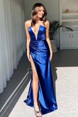 Jimiss Mermaid Deep V-neck Treasure Blue Long Prom Dress