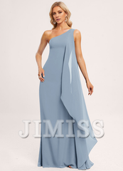 Ruffled A-line One Shoulder Floor Length Chiffon Bridesmaids Dress