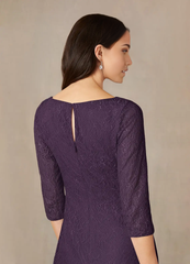 Sheath Tea Length Lace Plum formal dresses Mother of the Bride Dresses