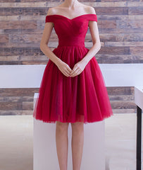 Burgundy off shoulder short prom dress, burgundy homecoming