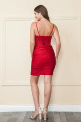 Beaded short sleeveless tight corset dress