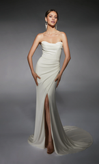 Strapless straight tube back closed slit wedding dress