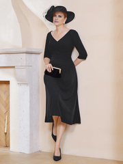 V-neck pleated A-line mother of the bride dress
