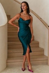 Jimiss Pendant Collar Thin Shoulder Strap Satin Long Prom Dress