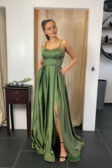 Jimiss sexy long A-line thin shoulder strap satin front slit backless Prom dress