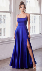 A-shaped spoon neckline tight corset with side slits and floor length Prom dress