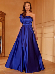 One shoulder sleeveless satin A-line and floor length Prom Dress - LD Dress