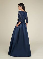 A-Line Crew Neck Sequins Lace Dark Navy formal dresses evening dress Mother of the Bride Dresses