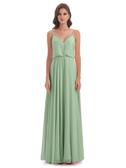 Simple slim shoulder chiffon and floor length bridesmaid dress