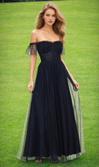 A-line heart-shaped neckline transparent tight corset ruffle edge dress