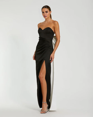 Bow satin strapless corset floor-length evening dress
