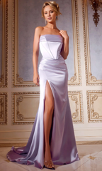 Jimiss off shoulder strapless backless side slit and floor length evening dress