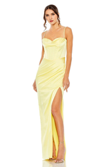 Sweetheart collar tight corset with side slits and floor length evening dress