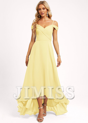 A-line off-shoulder asymmetric chiffon bridesmaid dress