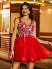 Sparkling pearl embellishment chiffon lace up mini Homecoming dress