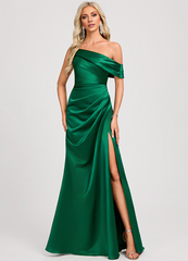 Trumpet/Fishtail One Shoulder Floor Length Satin Bridesmaid Dress