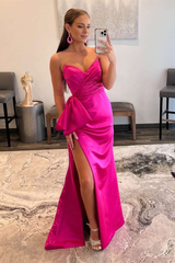 Jimiss V-neck purple red pleated slit mermaid long dress