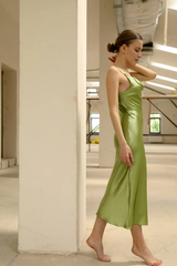 Jimiss - Thin Shoulder Strap Neck Collar Satin Sleeveless Off Shoulder Long Prom Dress
