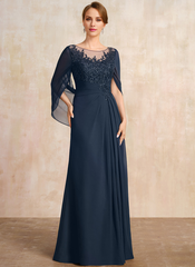 Jimiss A-shaped Scoop Illusion floor lace chiffon with sequins and pleats, mother of the bride dress