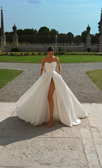 Perfect satin chicken heart collar A-line slit button wedding dresses