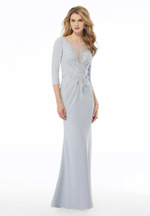 Deep V-illusion mesh lace and floor length mothers of the bride dresses