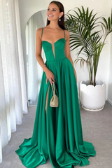 Jimiss Beautiful A-line Thin Strap Green Long Prom Dress