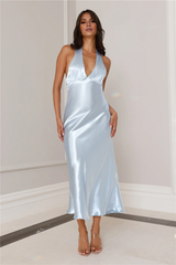 Jimiss straight tube deep V-neck satin backless tie long Prom dress