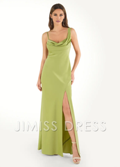 Jimiss asymmetrical neckline backless side slit and floor length Prom dress