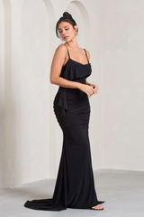 Hanging sleeveless high leg slit and floor length evening dress - jimiss dress