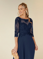 A-Line Lace Chiffon Dark Navy formal dresses evening dress Mother of the Bride Dresses