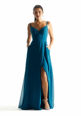 A-line V-neck chiffon pleated tight corset bridesmaid dress