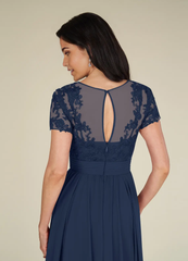 A-Line Scoop Sequins Chiffon Dark Navy formal dresses evening dress Mother of the Bride Dresses