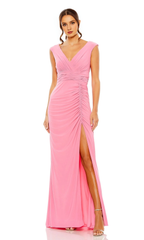 V-neck sleeveless fit high waist tight corset and floor length Prom dress