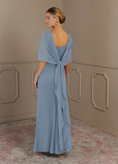 Sheath Scoop Dusty Blue formal dresses evening gown Mother of the Bride Dresses