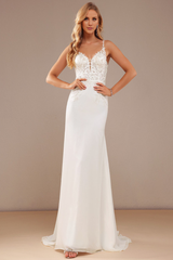 Horn/fish tail V-neck sweeping tail fine shoulder strap chiffon lace wedding dress