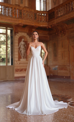 Perfect satin heart-shaped neckline A-line satin button wedding dresses