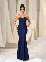 Solid color fishtail hem strapless formal and floor length Prom Dress - LD Dress