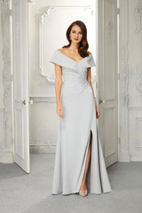 Off shoulder collar bead stickers and floor length mothers of the bride dresses