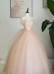 Pink Tulle Sweetheart Ball Gown Cute Sweet 16 Dress, Pink Tulle Prom Dress