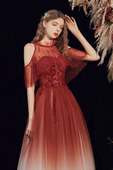 A-Line Ombre Tulle Long Party Dress, Lovely Lace-Up Evening Dress