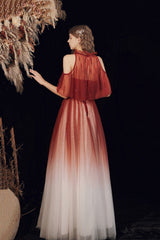 A-Line Ombre Tulle Long Party Dress, Lovely Lace-Up Evening Dress
