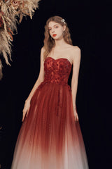 A-Line Ombre Tulle Long Party Dress, Lovely Lace-Up Evening Dress
