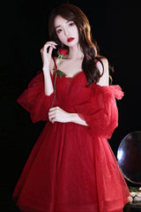 Cute Puff Sleeve Tulle Short Prom Dresses, A-Line Party Dresses